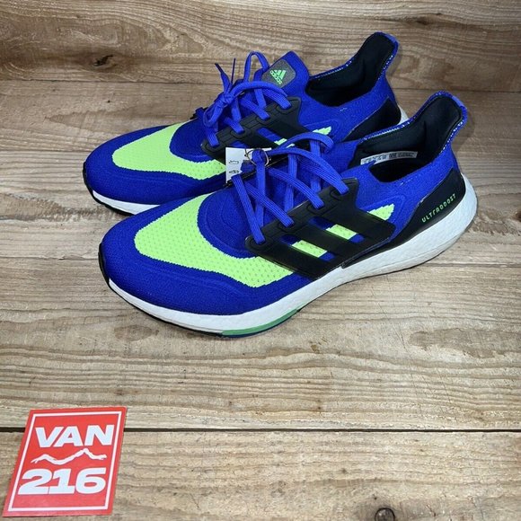NEW: SZ 11.5 Adidas UltraBoost 21 Sonic Ink Screaming Green Running Shoes S23873 - Picture 1 of 8